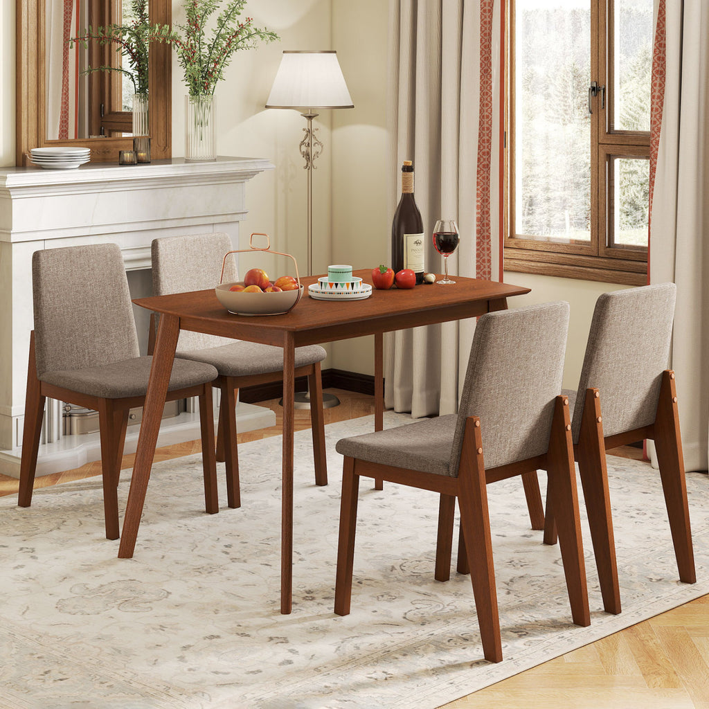 5-Piece Dining Set with High-Back Upholstered Chairs, Light Brown