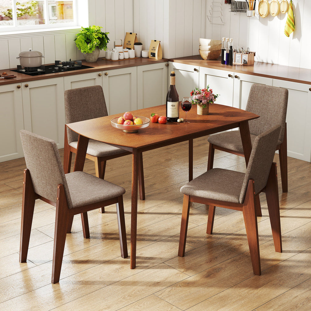 5-Piece Dining Table Set with High-Back Upholstered Chairs, Light Brown