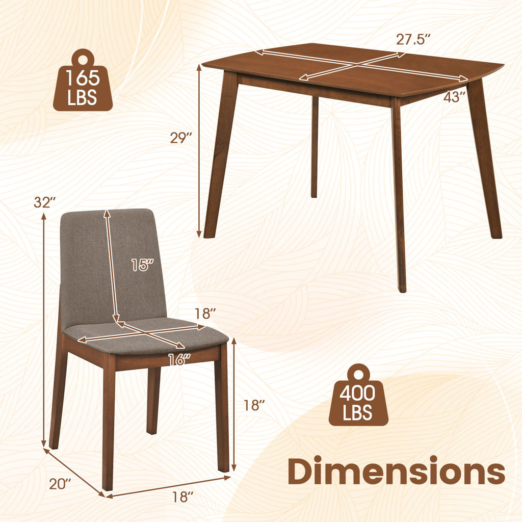 5-Piece Dining Set with High-Back Upholstered Chairs, Light Brown