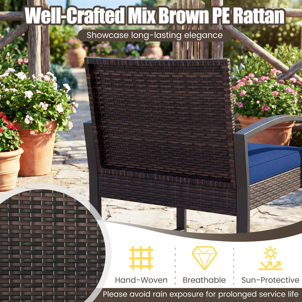 5-Piece Patio Conversation Set with 2 Ottomans and Tempered Glass