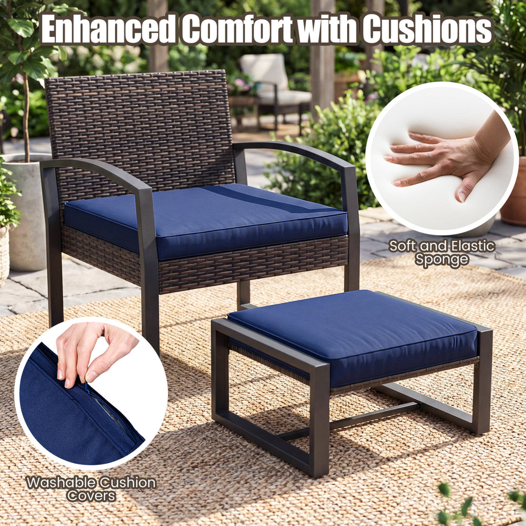 5-Piece Patio Conversation Set with 2 Ottomans and Tempered Glass