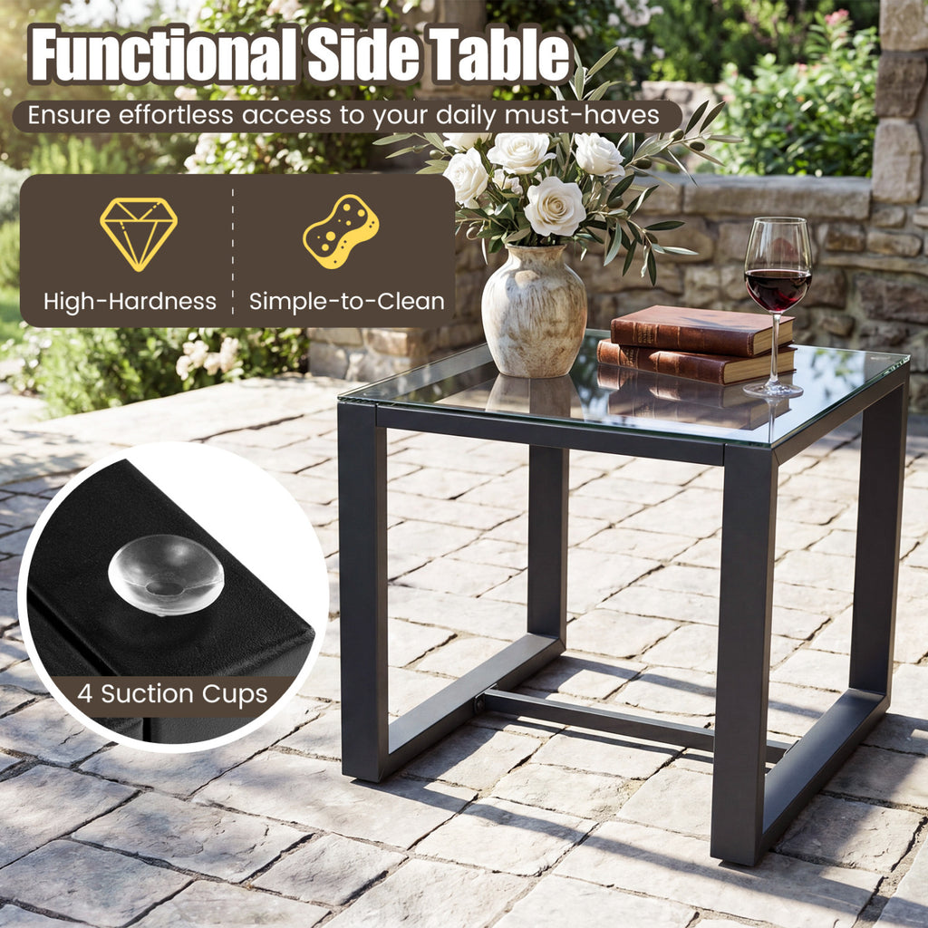 5-Piece Patio Conversation Set with 2 Ottomans and Tempered Glass