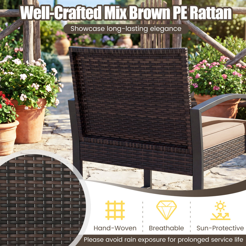 5-Piece Patio Conversation Set with 2 Ottomans and Tempered Glass