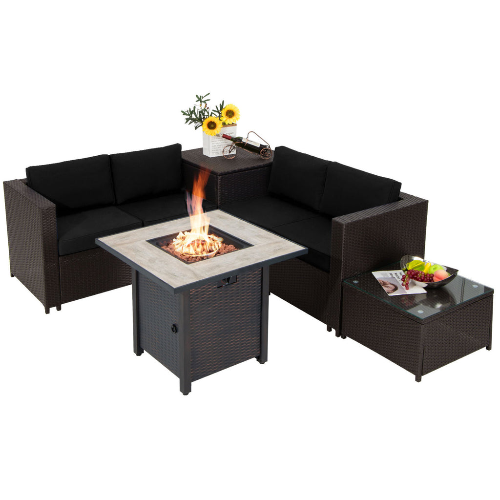 5-Piece Patio Furniture Set with 30 Inches Gas Fire Pit Table Outdoor