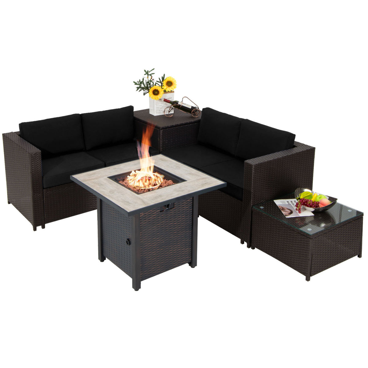 5-Piece Patio Furniture Set with 30 Inches Gas Fire Pit Table Outdoor