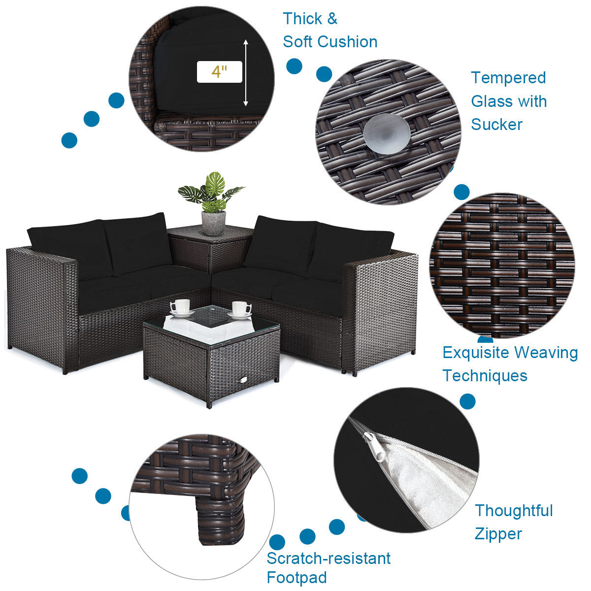 5-Piece Patio Furniture Set with 30 Inches Gas Fire Pit Table Outdoor