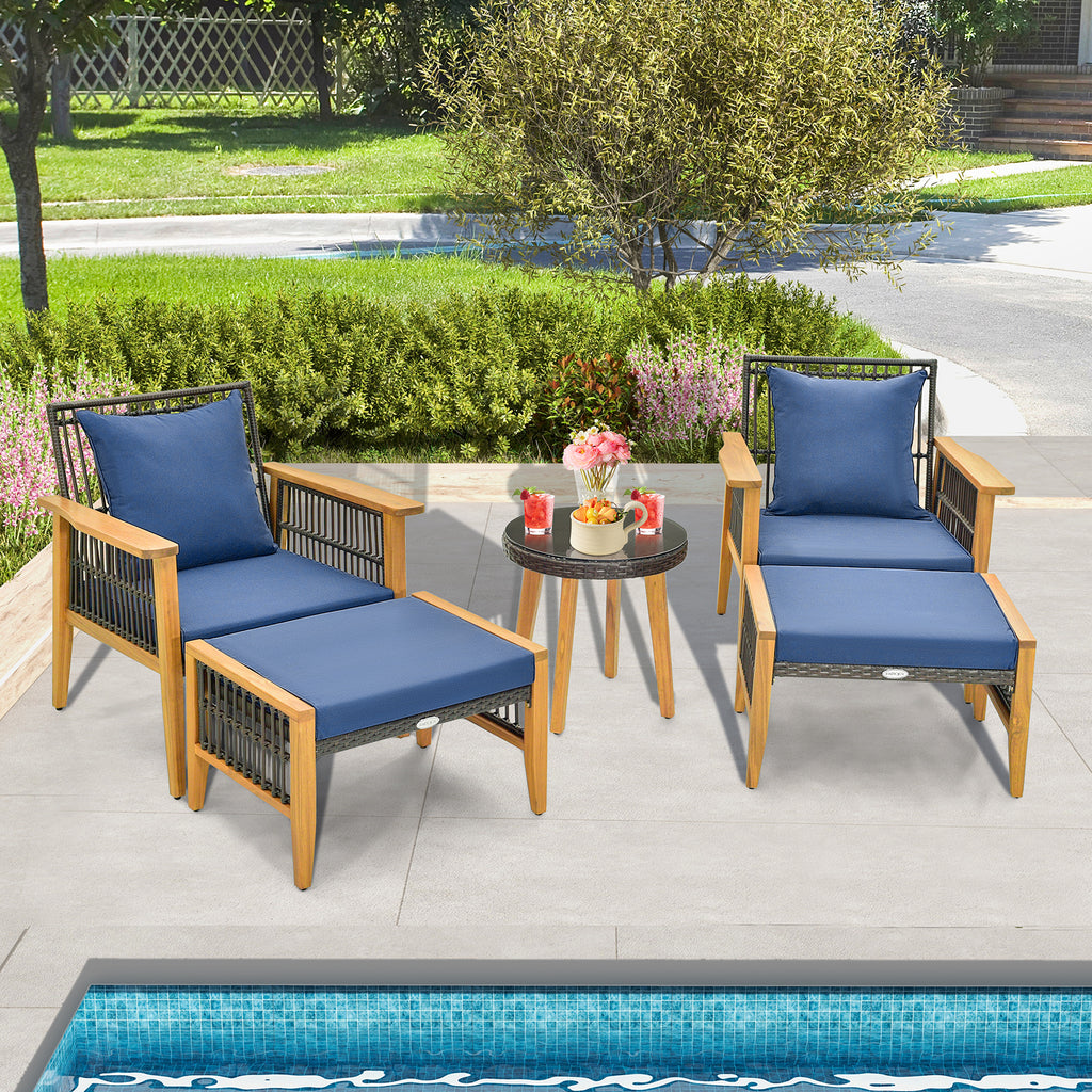 5 Piece Patio Furniture Set with Coffee Table and 2 Ottomans