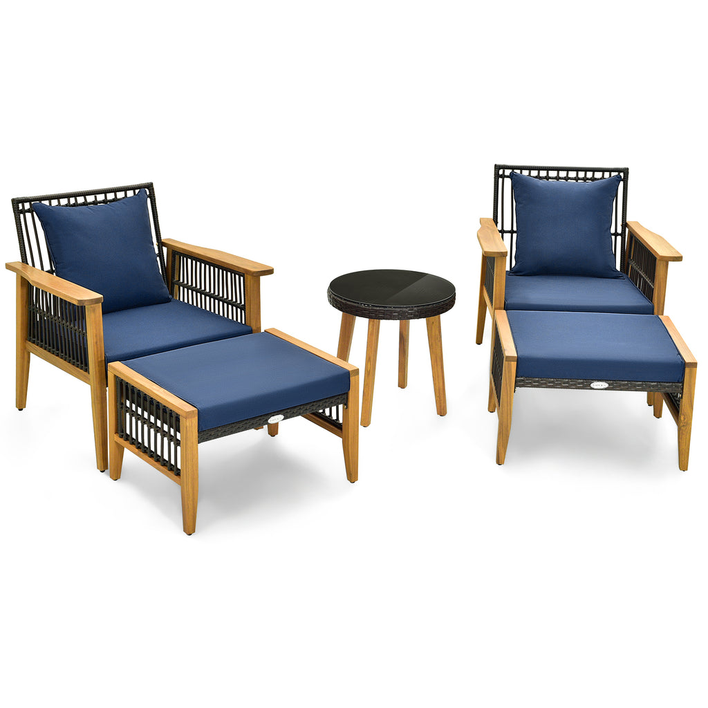 5-Piece Outdoor Conversation Set with 2 Coffee Tables - Navy