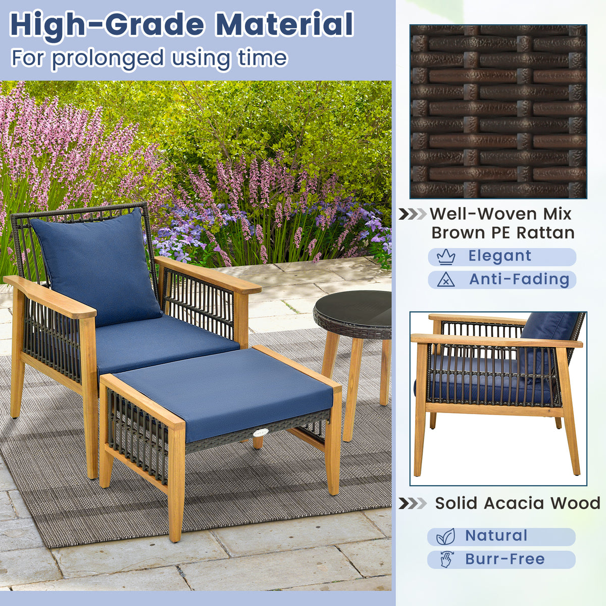 5 Piece Patio Furniture Set with Coffee Table and 2 Ottomans