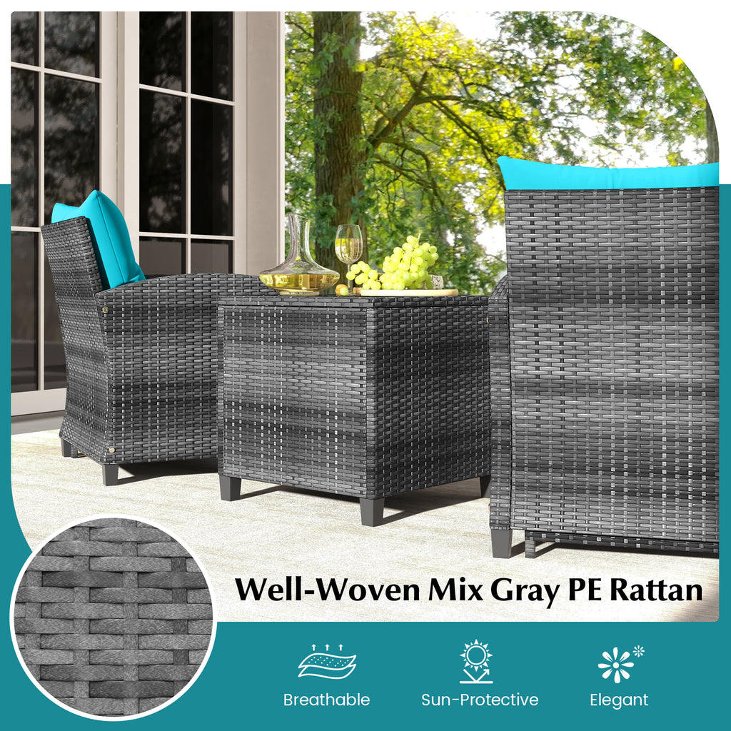 5 Piece Patio Rattan Furniture with 2 Ottomans and Tempered Glass