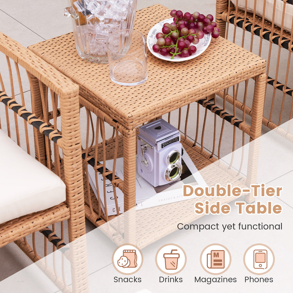 5 Piece Patio Wicker Sofa Set with Seat and Back Cushions