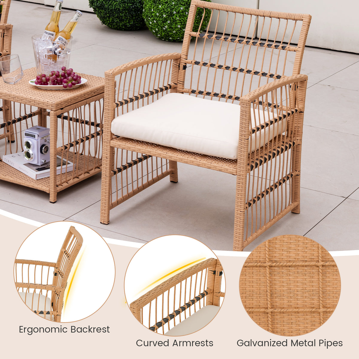 5 Piece Patio Wicker Sofa Set with Seat and Back Cushions