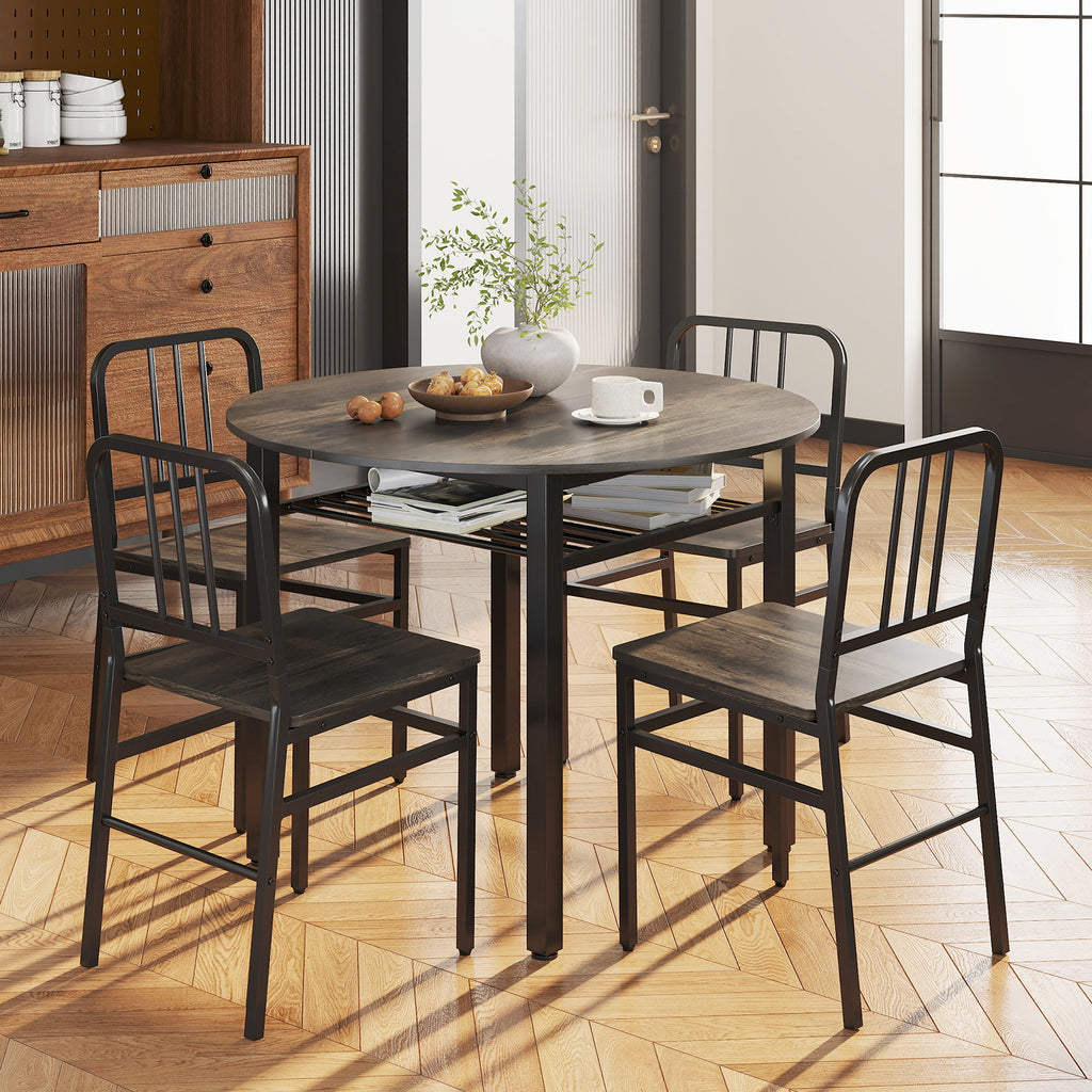 5-Piece Round Dining Table Set with Storage Shelf - White