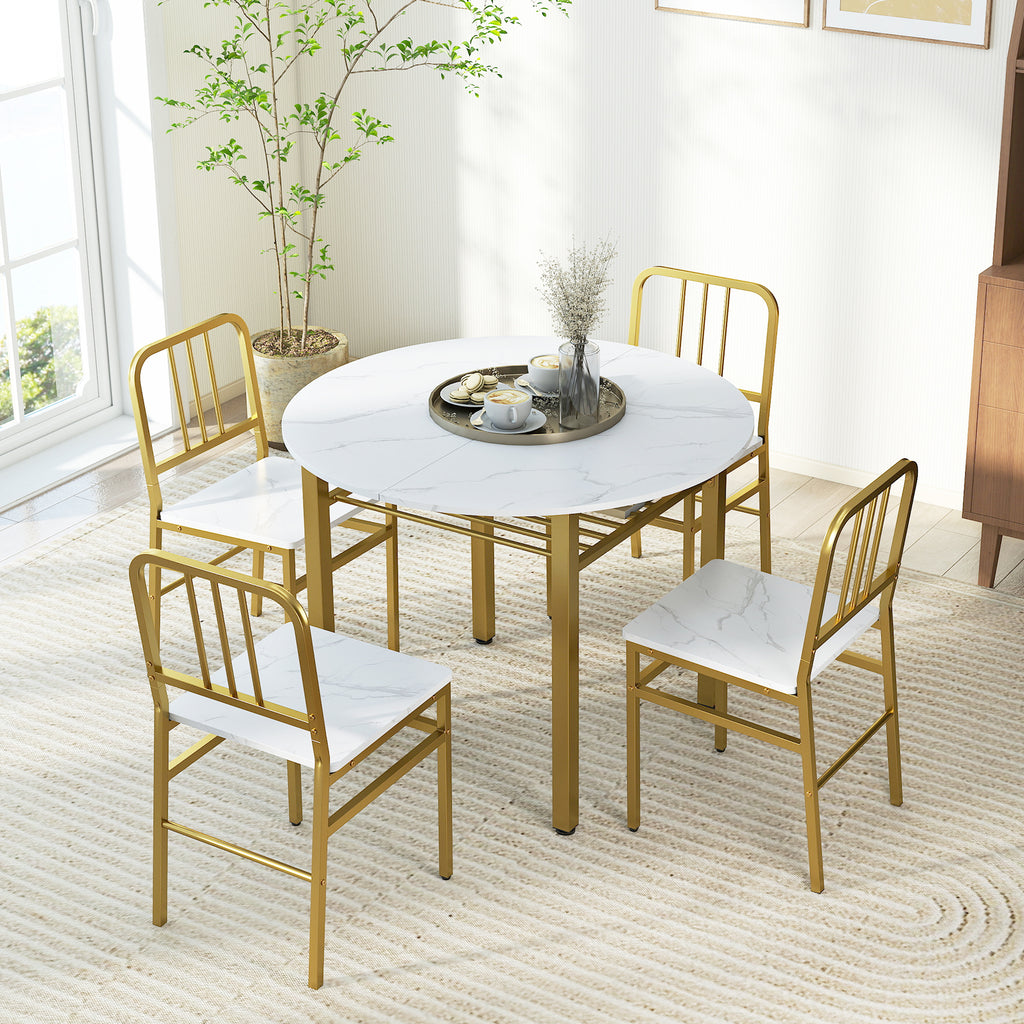 5-Piece Round Dining Table Set with Storage Shelf - White
