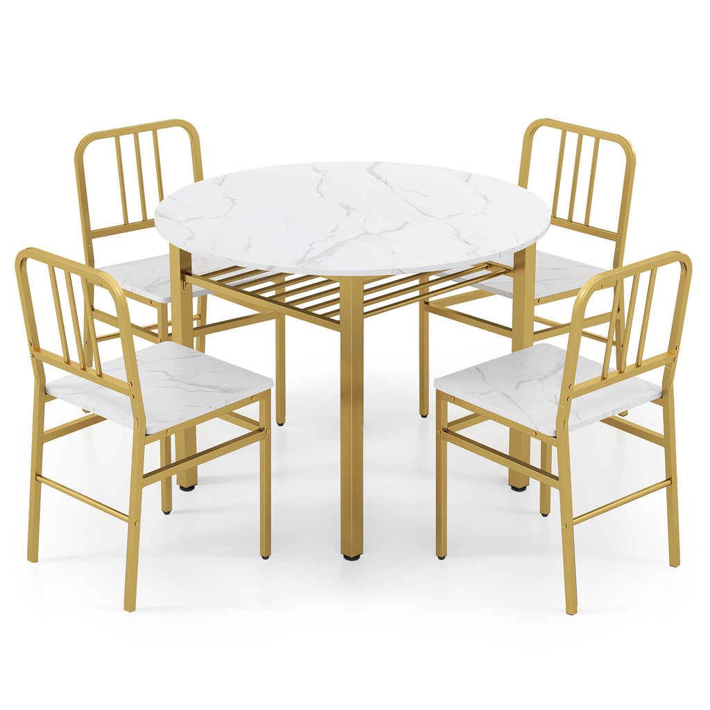 5-Piece Round Dining Table Set with Storage Shelf - White