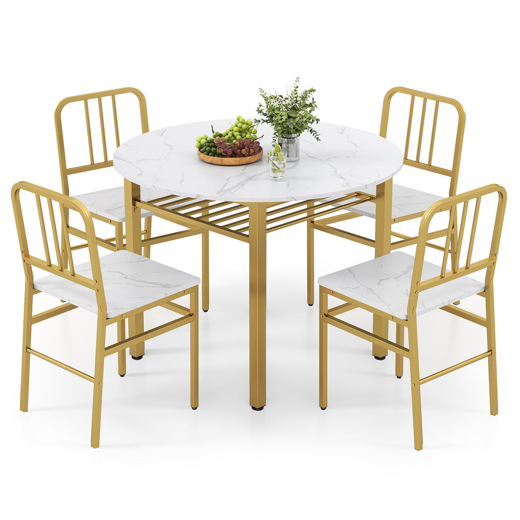 5-Piece Round Dining Table Set with Storage Shelf - White