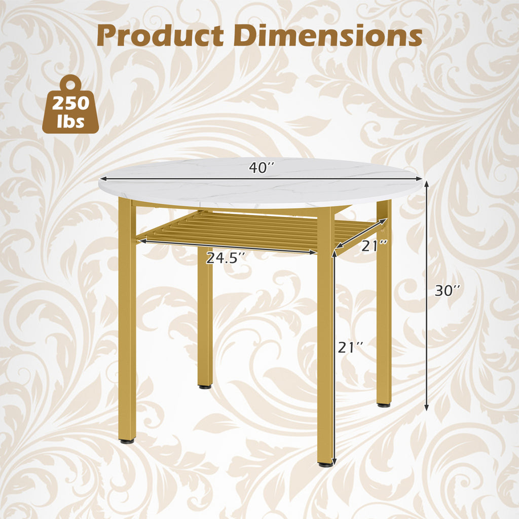 5-Piece Round Dining Table Set with Storage Shelf - White