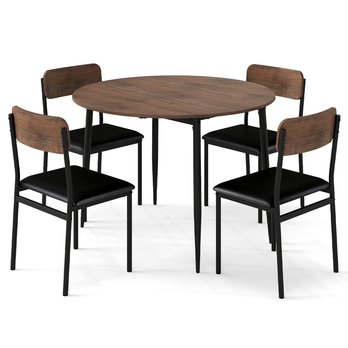 5-Piece Round Dining Table Set with Drop Leaf & Upholstered Chairs – Brown
