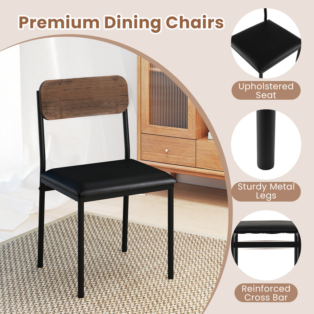 5-Piece Round Dining Table Set with Drop Leaf & Upholstered Chairs – Brown