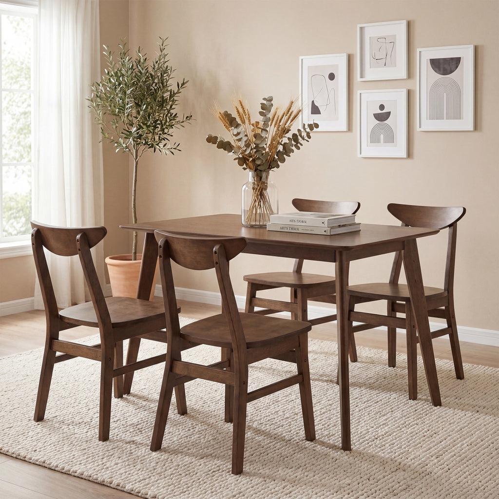 5-Piece Solid Wood Dining Set with Chairs - Walnut