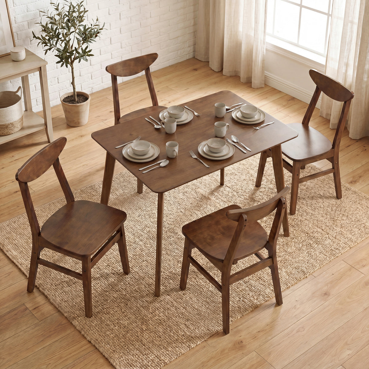 5-Piece Solid Wood Dining Set with Walnut Chairs