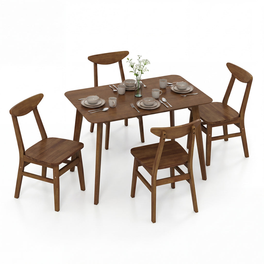 5-Piece Solid Wood Dining Set with Chairs - Walnut
