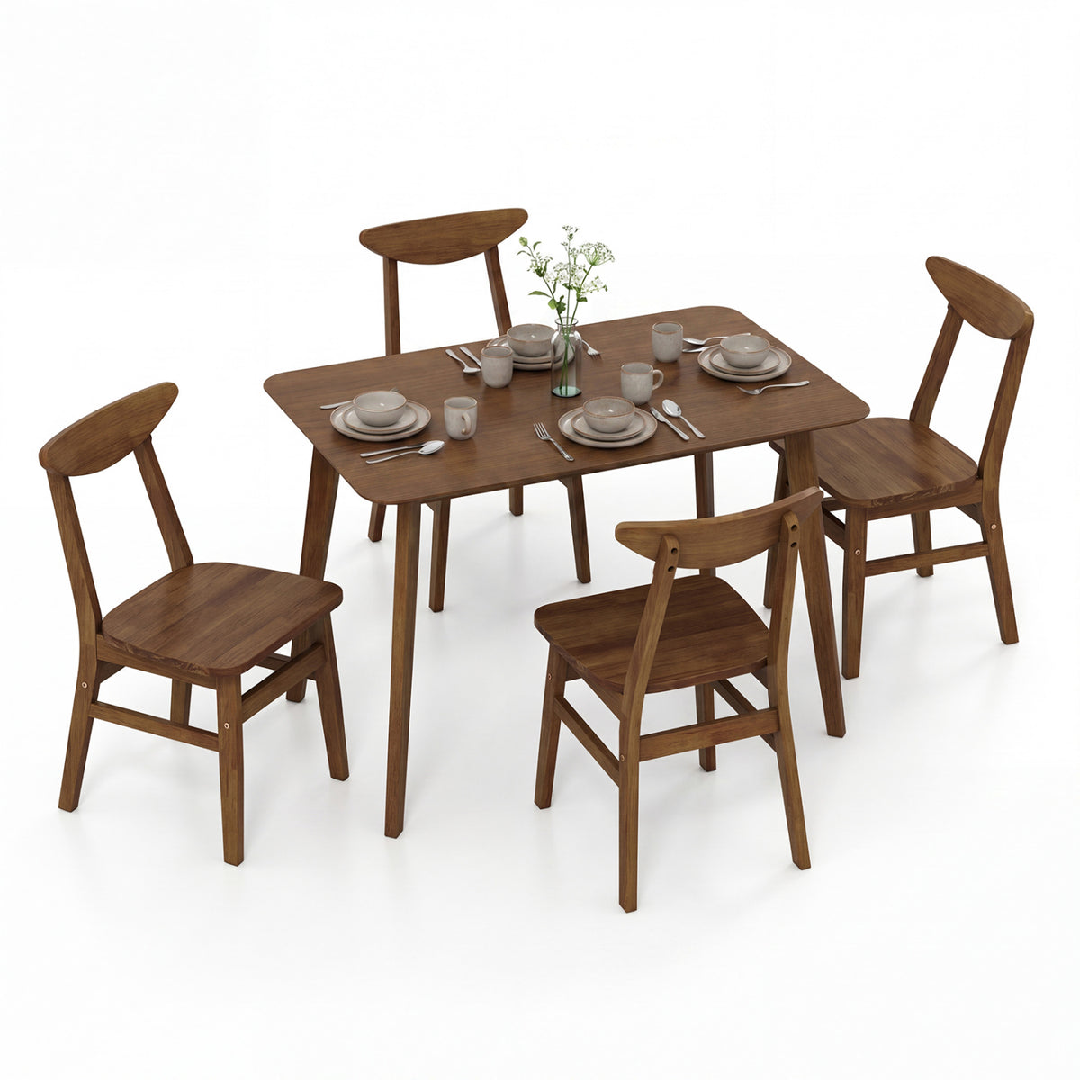 5-Piece Solid Wood Dining Set with Chairs - Walnut