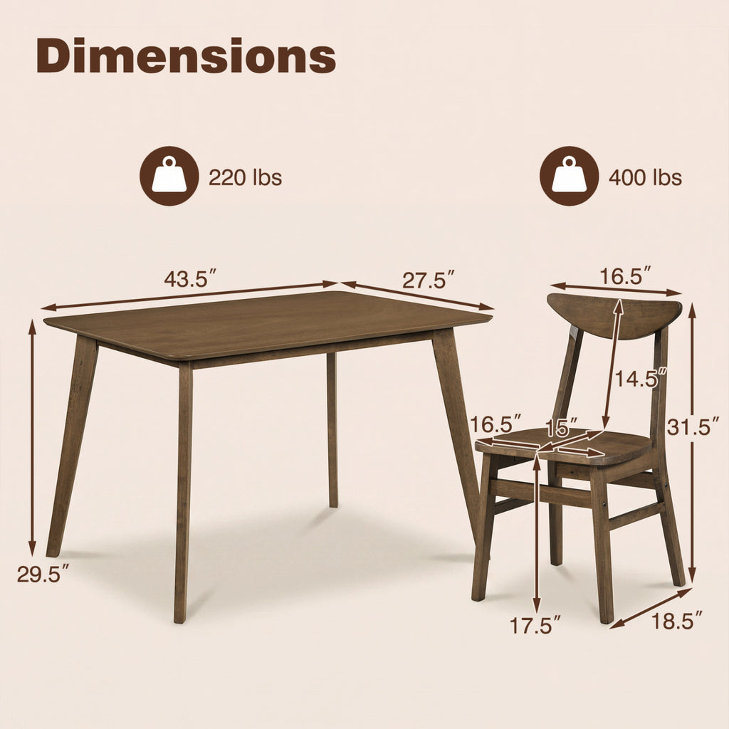 5-Piece Solid Wood Dining Set with Walnut Chairs