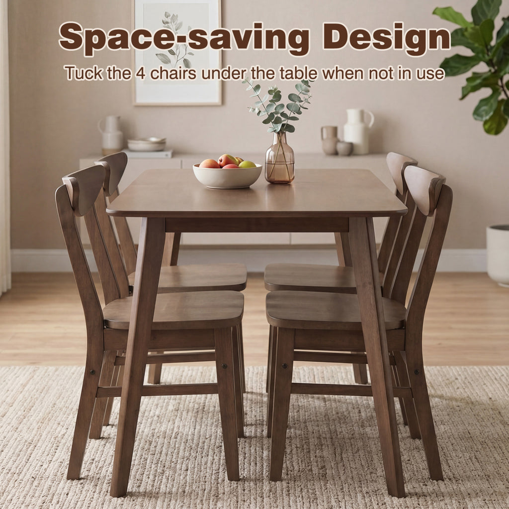 5-Piece Solid Wood Dining Set with Walnut Chairs