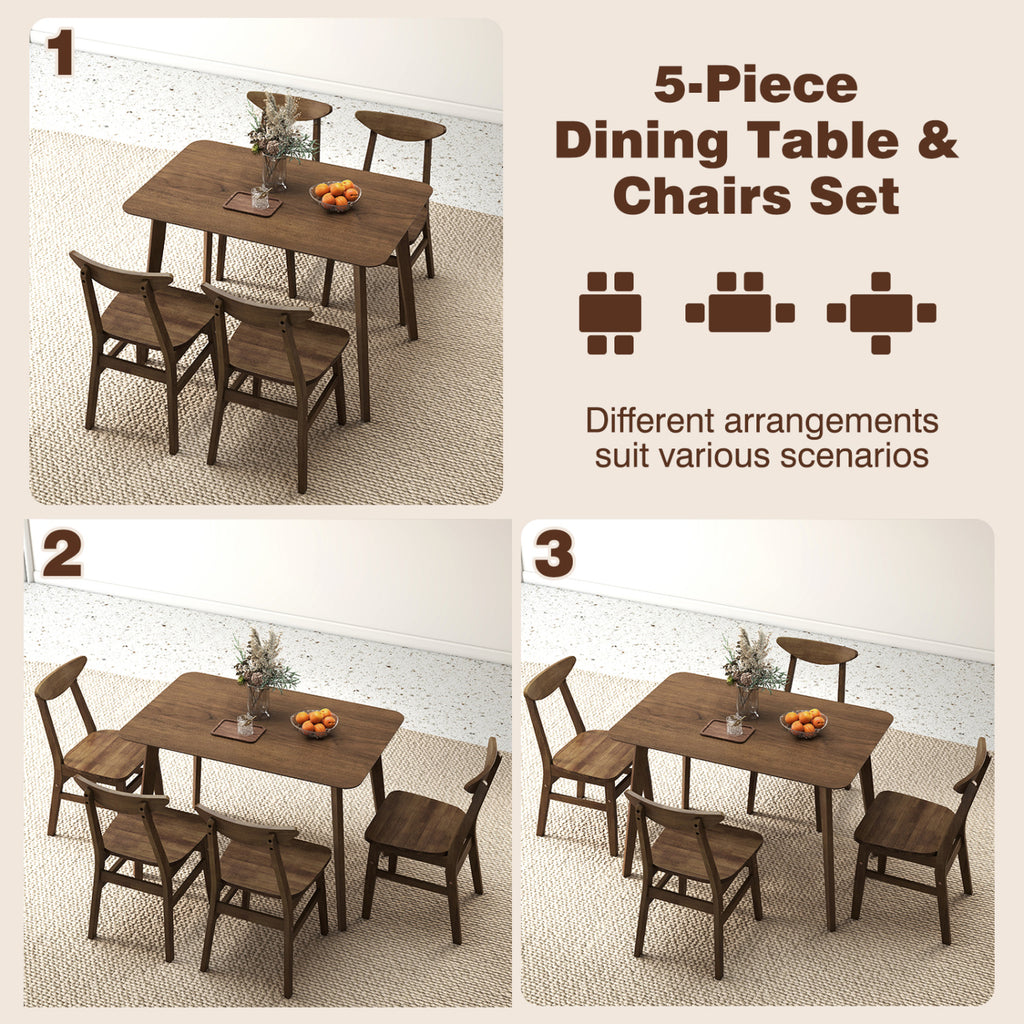 5-Piece Solid Wood Dining Set with Chairs - Walnut