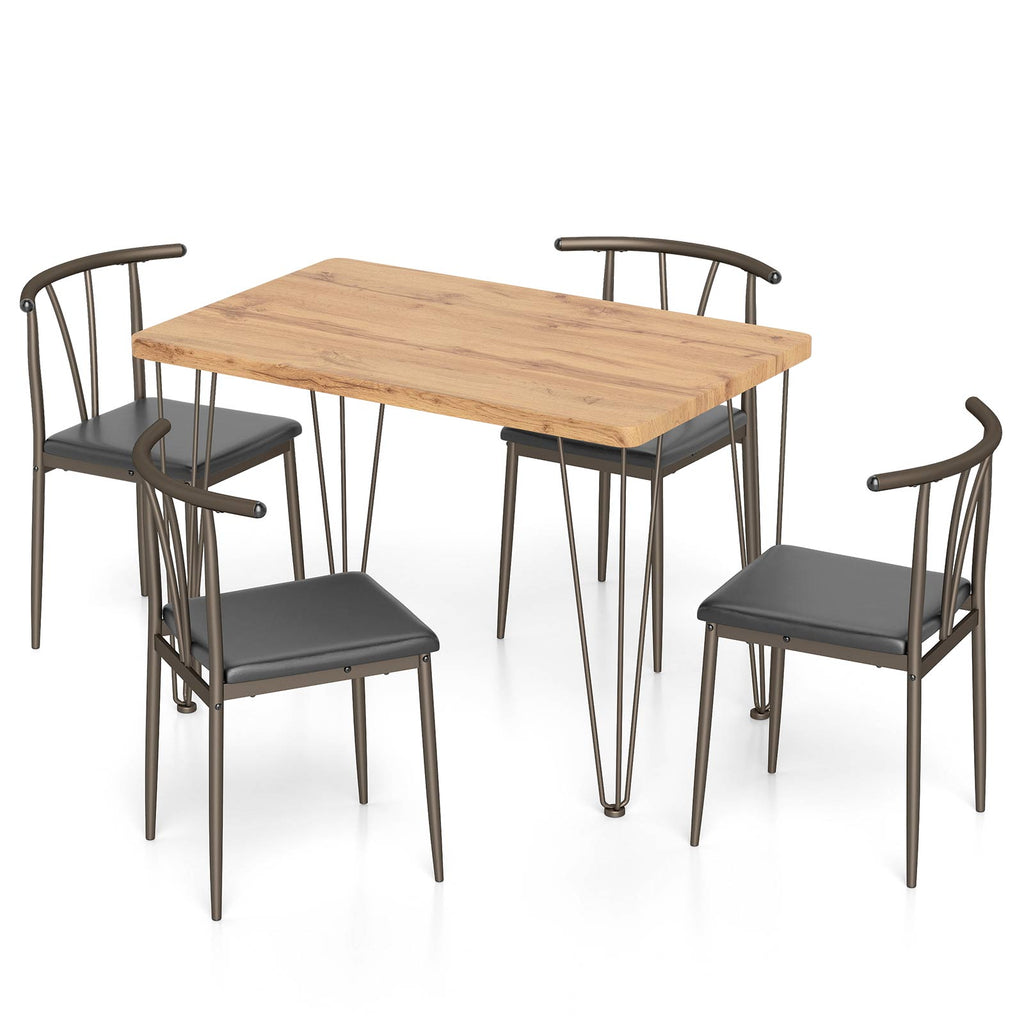 5-Piece Dining Table Set with 4 Chairs - Black