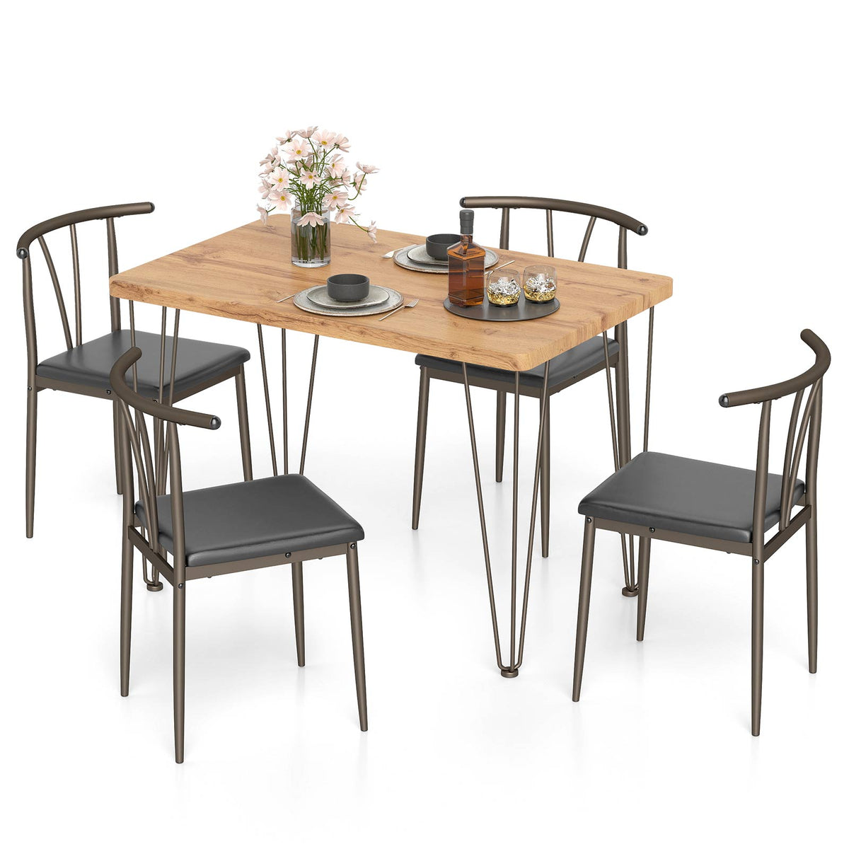 5-Piece Dining Table Set with 4 Chairs - Black