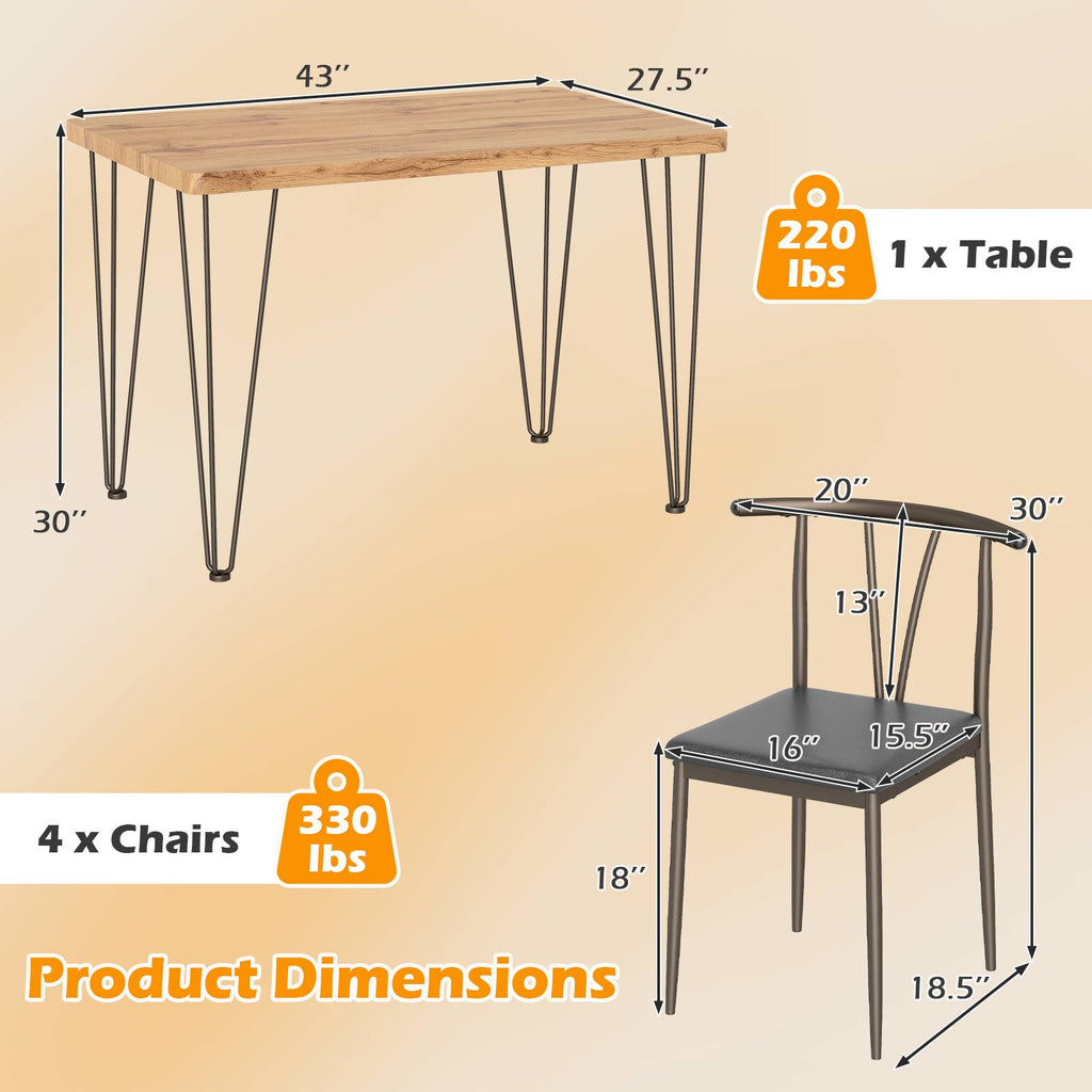 5-Piece Dining Table Set with 4 Chairs - Black