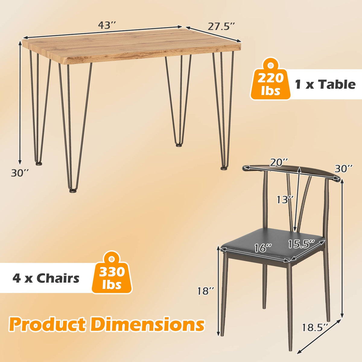5-Piece Dining Table Set with 4 Chairs - Black