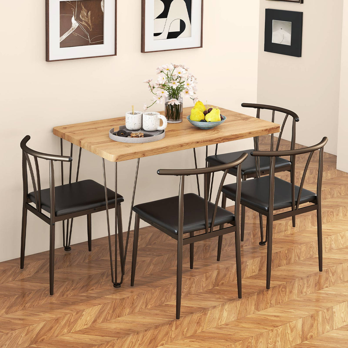 5-Piece Dining Table Set with 4 Chairs - Black