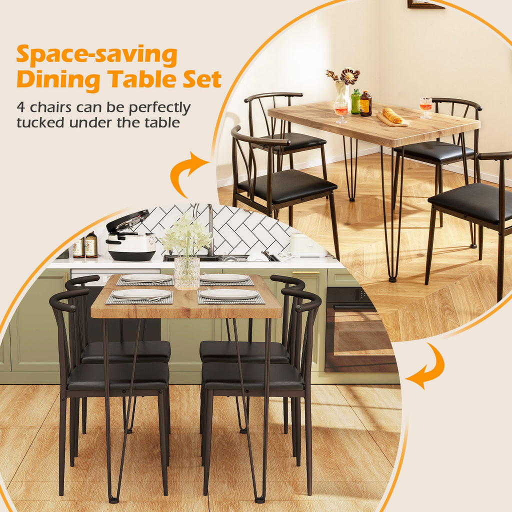5-Piece Dining Table Set with 4 Chairs - Black