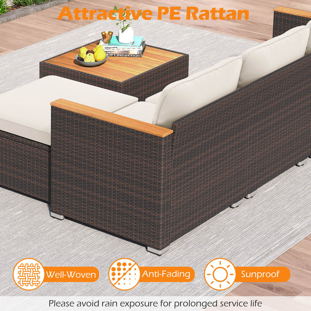 5-Piece Wicker Conversation Set Rattan with Cushions and Coffee Table