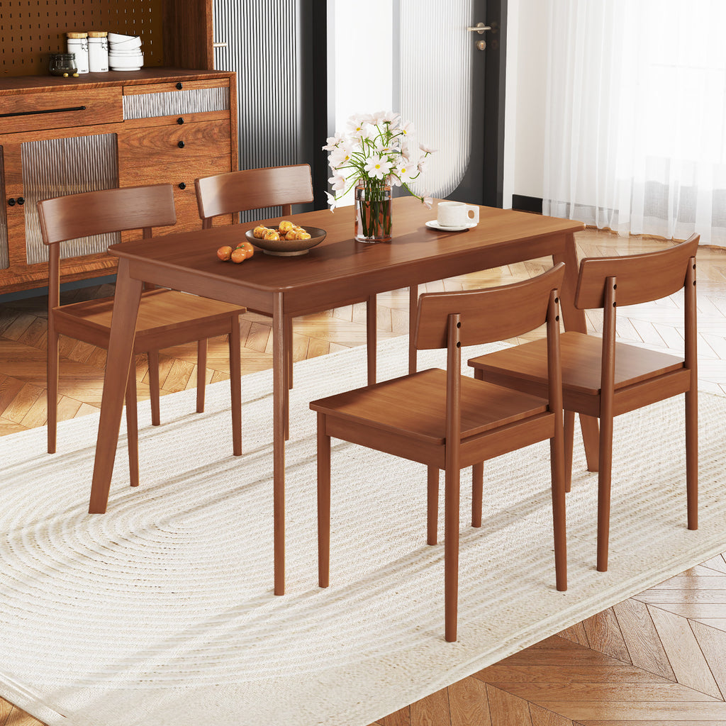 5-Piece Wood Dining Table Set with 4 Chairs - Walnut