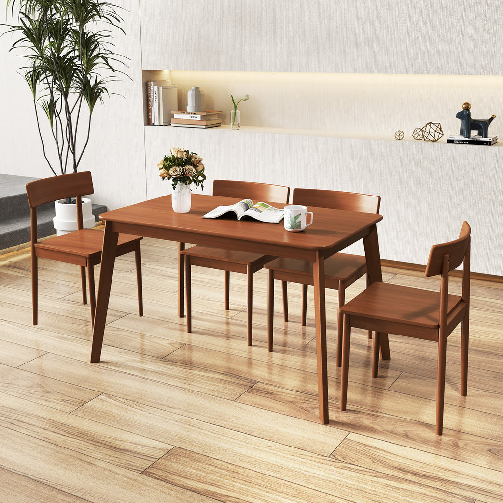 5-Piece Wood Dining Table Set with 4 Chairs - Walnut