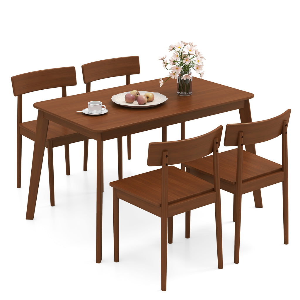 5-Piece Wood Dining Table Set with 4 Chairs - Walnut