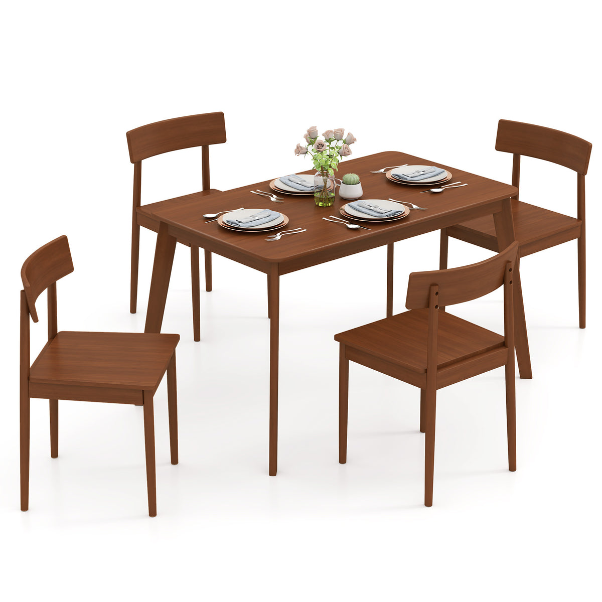 5-Piece Wood Dining Table Set with 4 Chairs - Walnut
