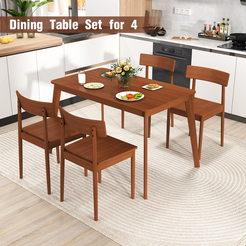 5-Piece Wood Dining Table Set with 4 Chairs - Walnut