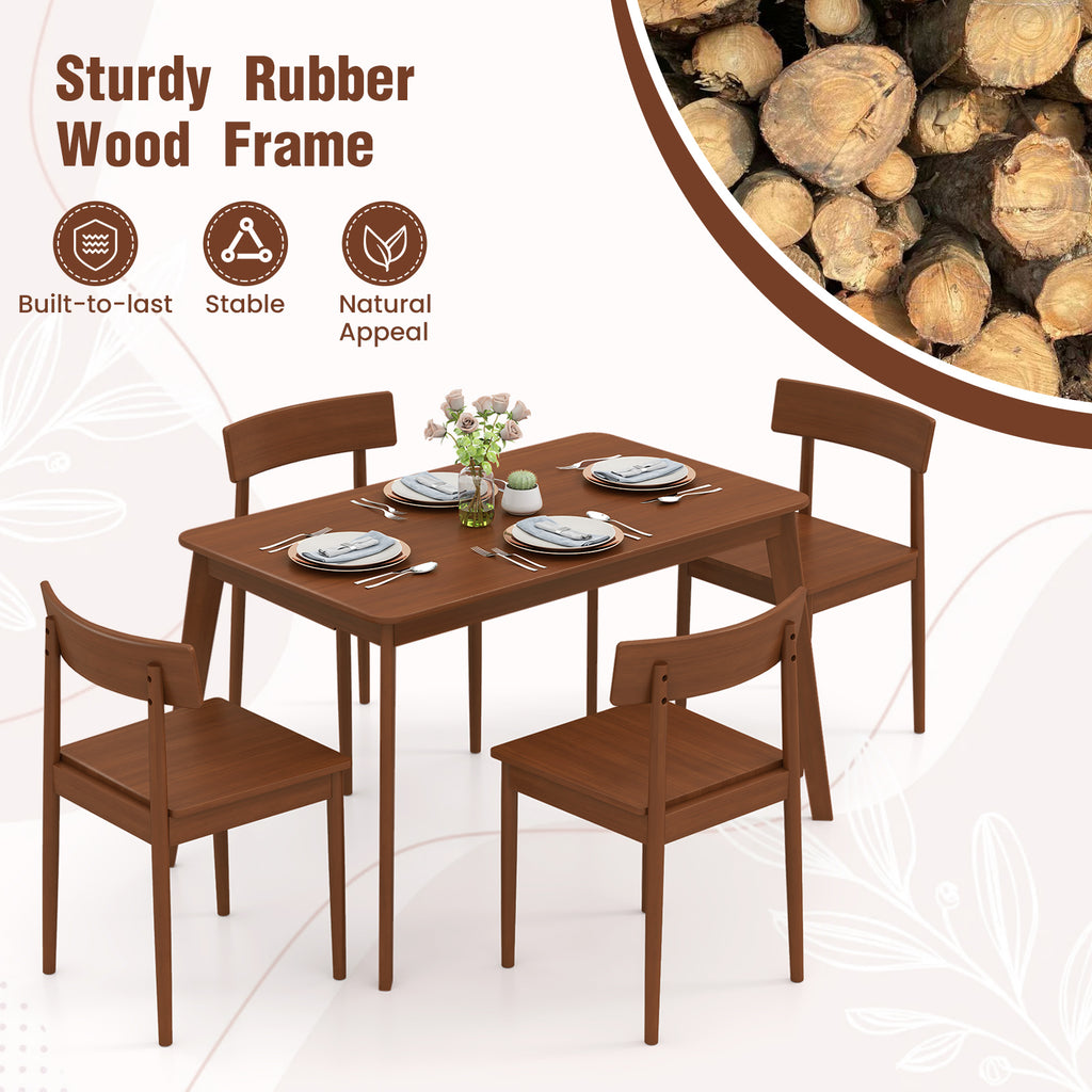 5-Piece Wood Dining Table Set with 4 Chairs - Walnut