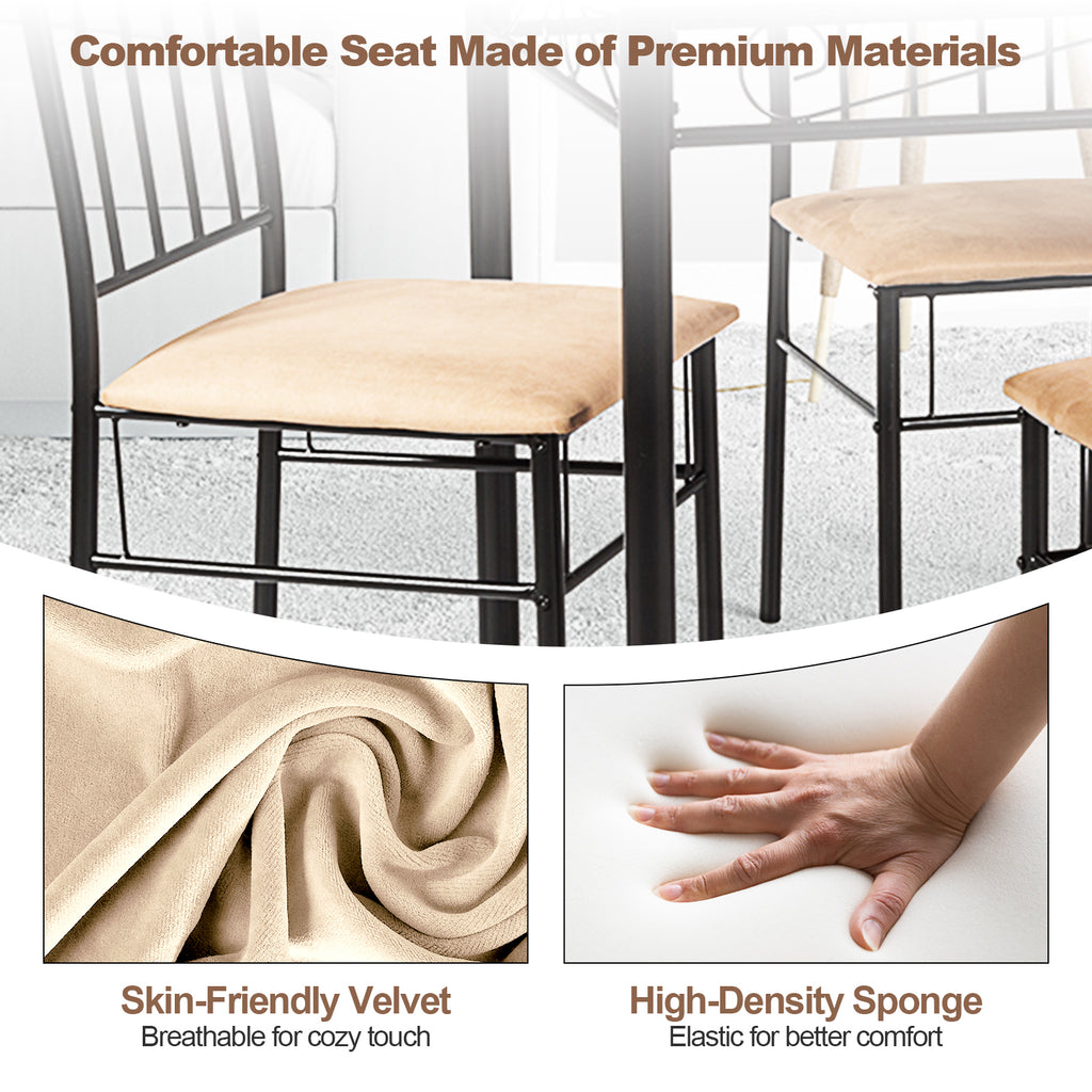 5-Piece Dining Set with Table and 4 Cushioned Chairs