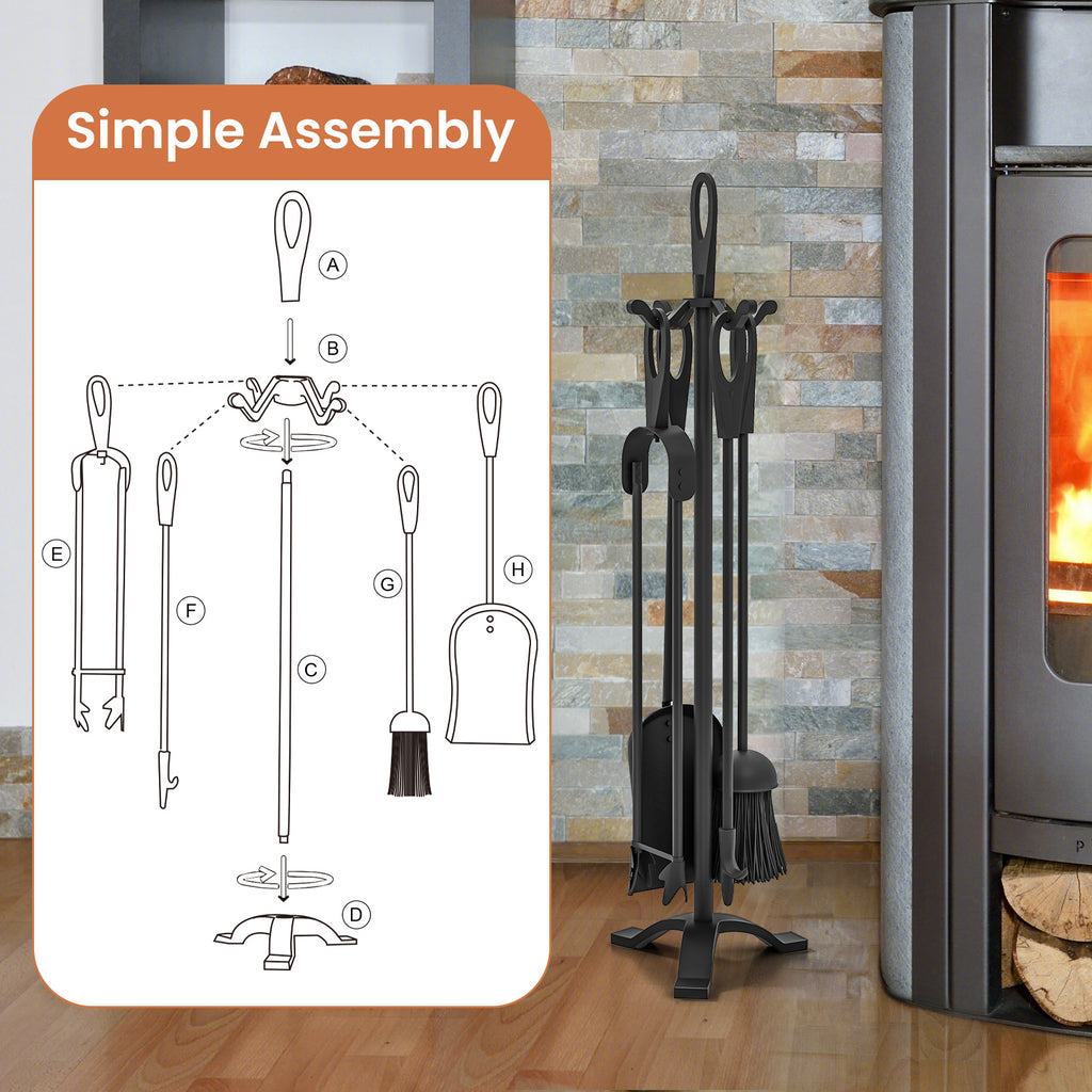 5 Pieces Fireplace Tool Set Accessories with Poker