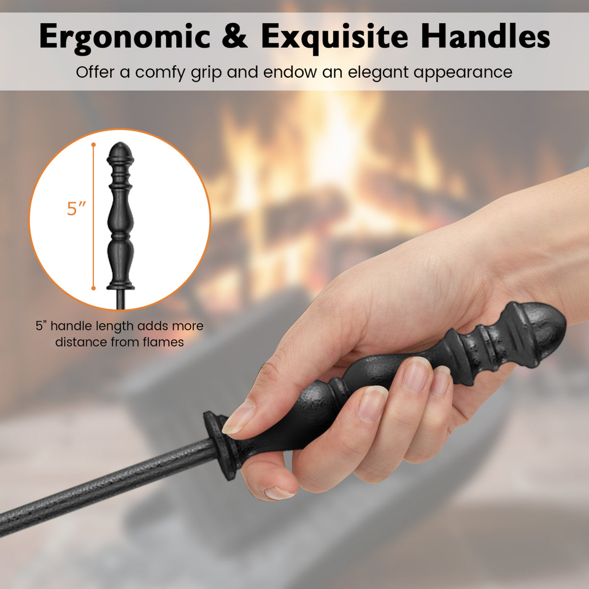 5-Piece Fireplace Tool Set with Stand