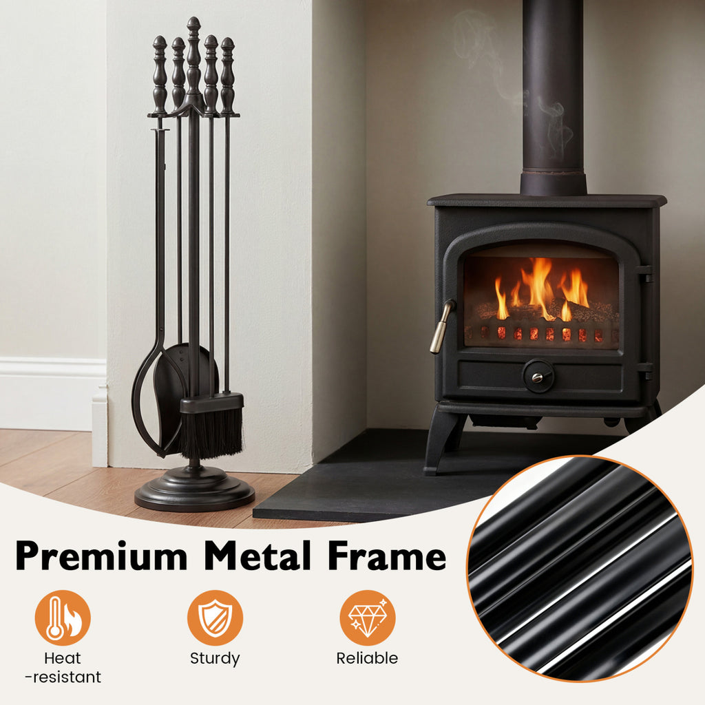 5-Piece Fireplace Tool Set with Stand