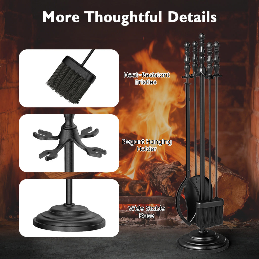 5-Piece Fireplace Tool Set with Stand