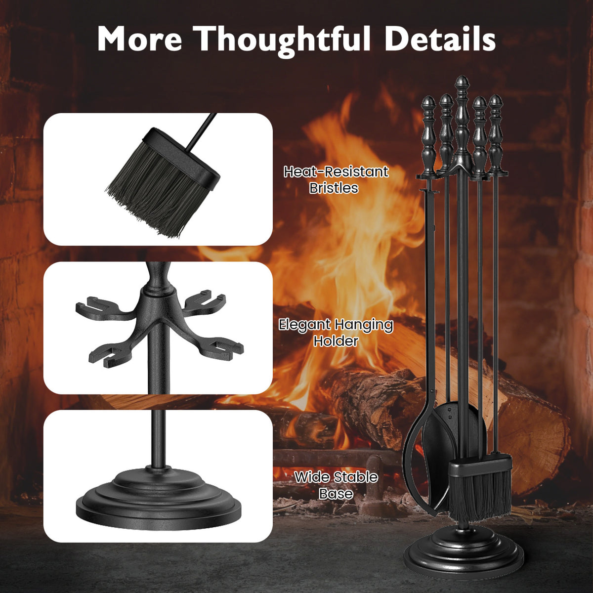 5-Piece Fireplace Tool Set with Stand