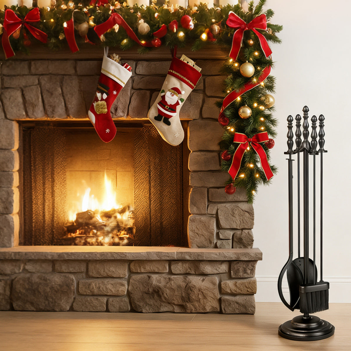 5-Piece Fireplace Tool Set with Stand